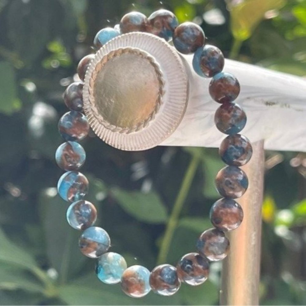 Blue Sea Opal Bronzite Chakra Stretch Bracelet
